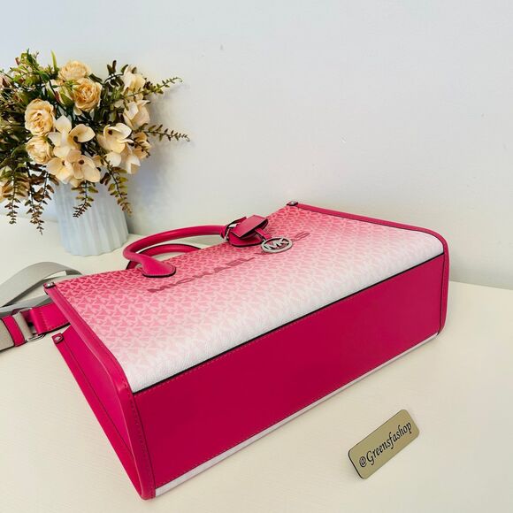 Michael Kors Purse & wallet Mirella Medium Ombré Logo Tote Bag Dragonfruit - Picture 6 of 11